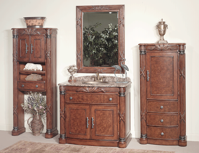 Transitional Carved Wood Bathroom Set