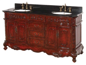 Bathroom Vanity w Twin Sinks & Antique Finish