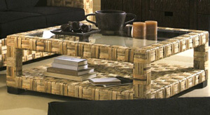 Contemporary Coffee Table in Abaca and Hardwood