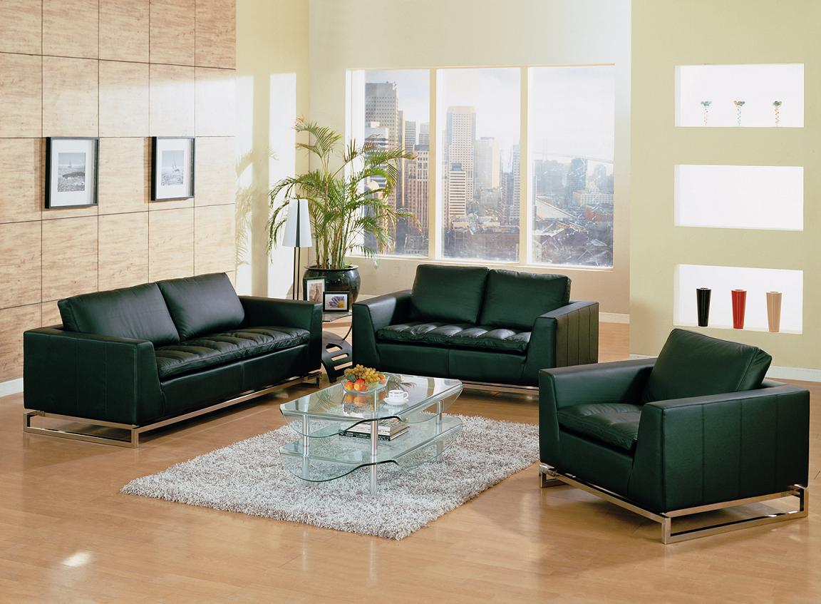 Manhatan Modern Black Leather Sofa Set