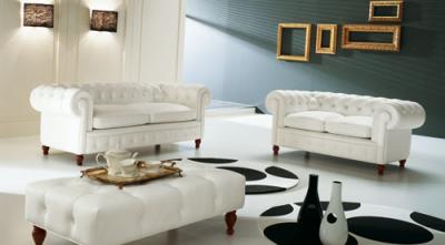 European White Leather Living Room