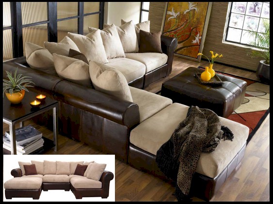 Leather and Fabric Sectional Sofa