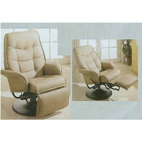 Modern Style Taught Pulled Bone Leatherette Fabric Cushion Swivel Recliner