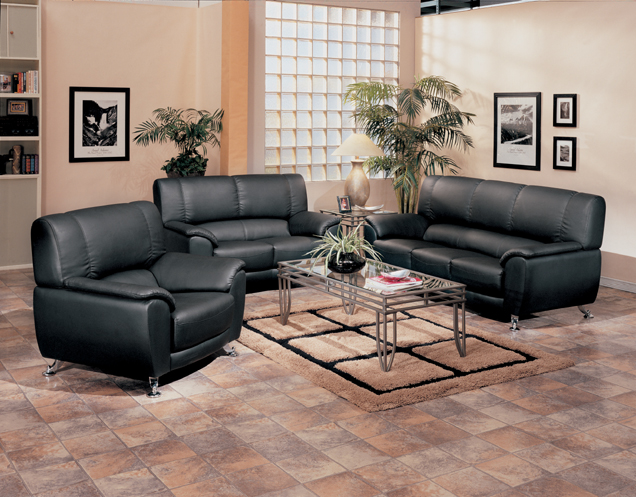 Black Leather Sofa Set