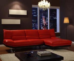 Red Leather Contemporary Sectional Sofa