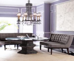 Rattan Dining Table and  Gray Tweed Seats