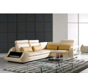 Modern Beige Leather Sectional Sofa 