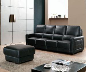 Sofa and Ottoman Black Leather Set