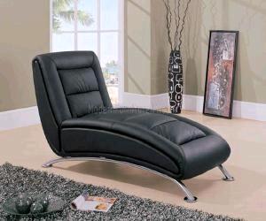 Contemporary Black Leather Chaise Lounger