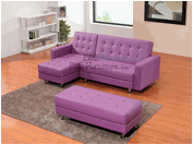 Lilac Leather Contemporary Sectional Sofa Sleeper with an Ottoman