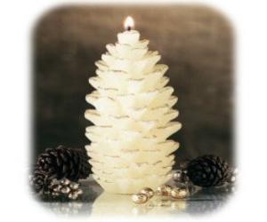 White Pinecone Candle with Glitte