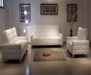 White Tufted Leather Modern Living Room Set