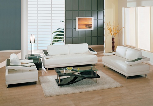 Elegant White Leather Sofa Set