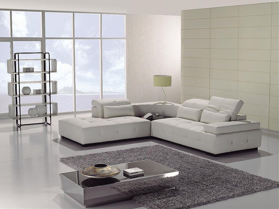 Modern White Leather Sectional Sofa
