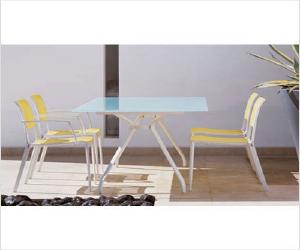 Open Glass and Aluminum Patio Dining Set