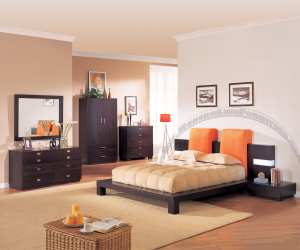 Modern Queen Bedroom Orange Bed
